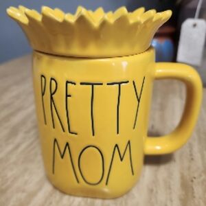 Rae Dunn Yellow 'Pretty Mom' Mug with Sunflower Lid
